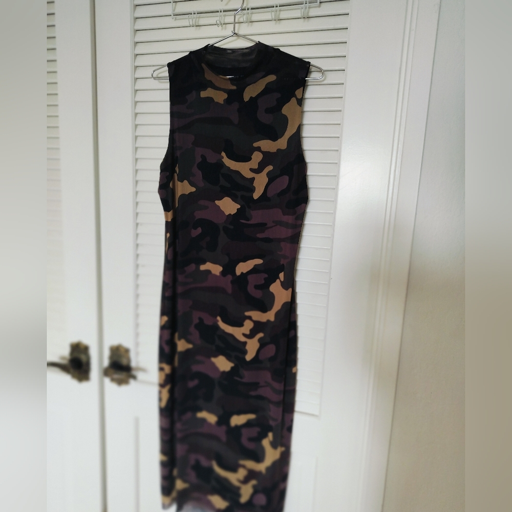 Bar III Women's Sleeveless Fully Lined Mesh Camouflage Dress Size Large
